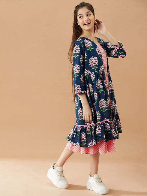 Girls Striped A-Line Midi Cottonâ Dress
